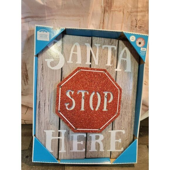 Holiday time Santa stop here lighted sign Xmas decor - Picture 3 of 4